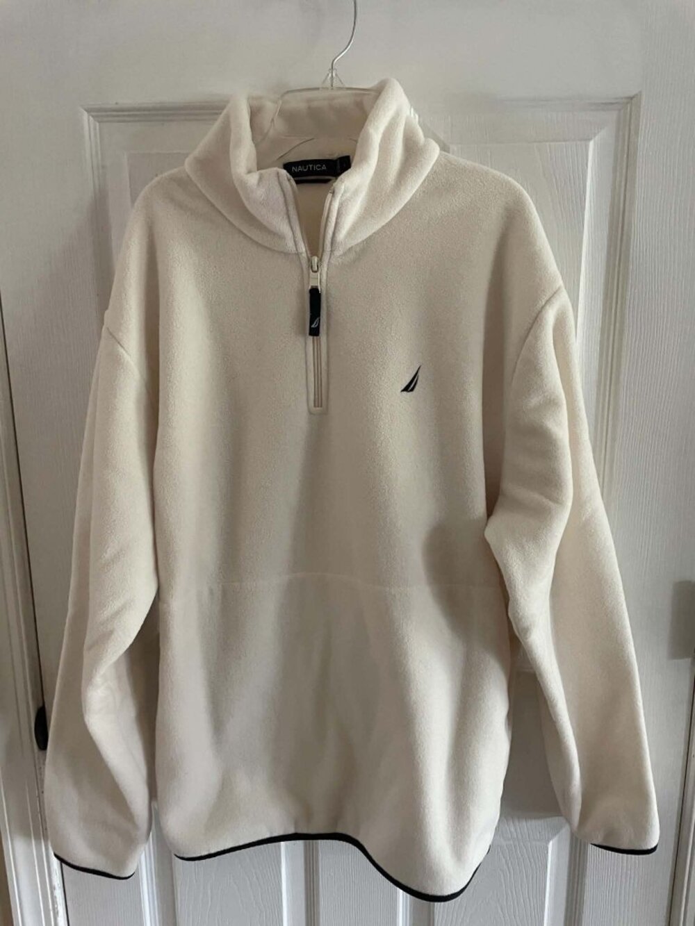Vintage Cream and Navy Nautica 1/4 Quarter Zip Fleece Men's L Large Top